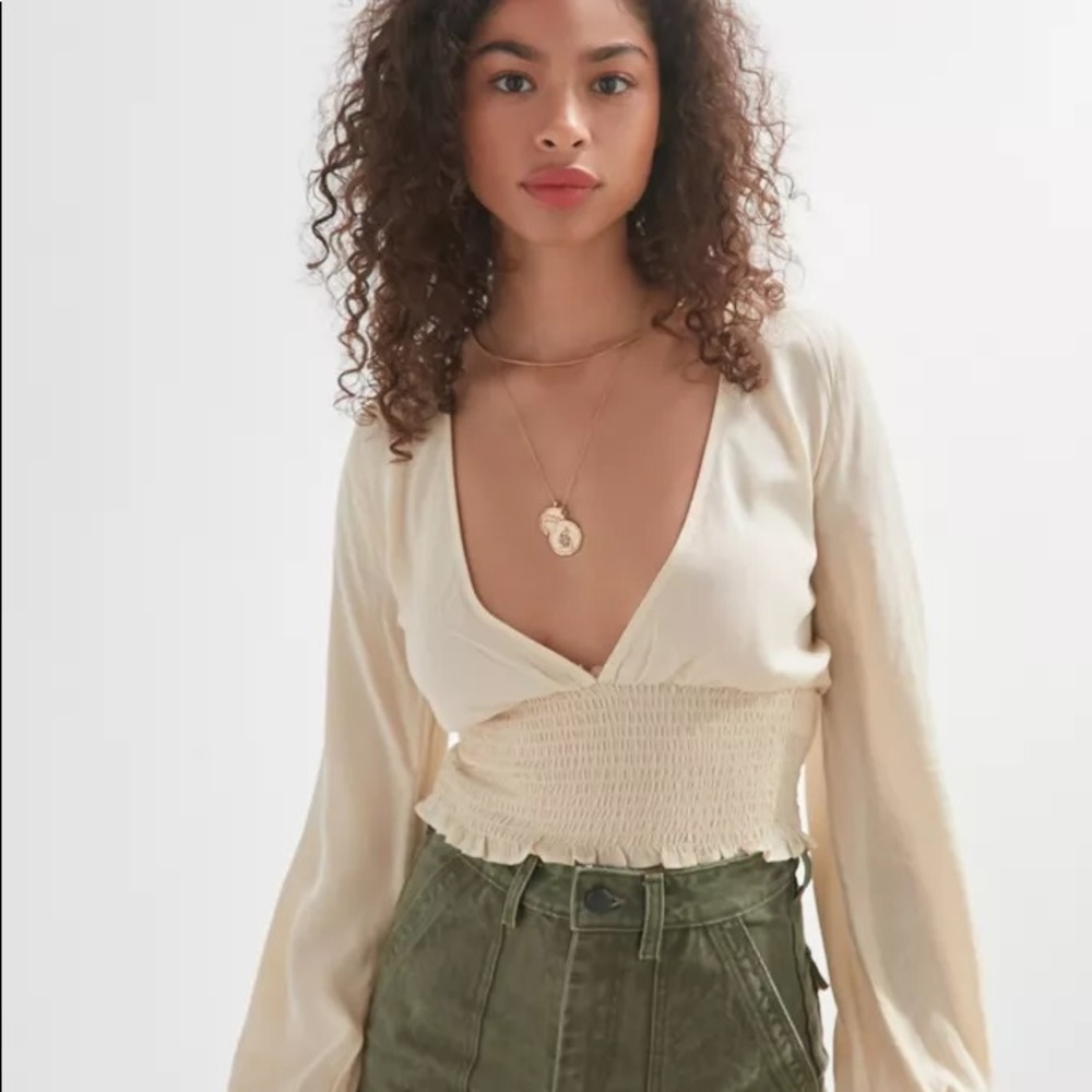 Urban Outfitters Ruth V-Neck Blouse Cream
